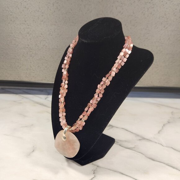 Premier Designs Catalina Rose Quartz Three-Strand Necklace Pink Quartz Necklace - Picture 5 of 12